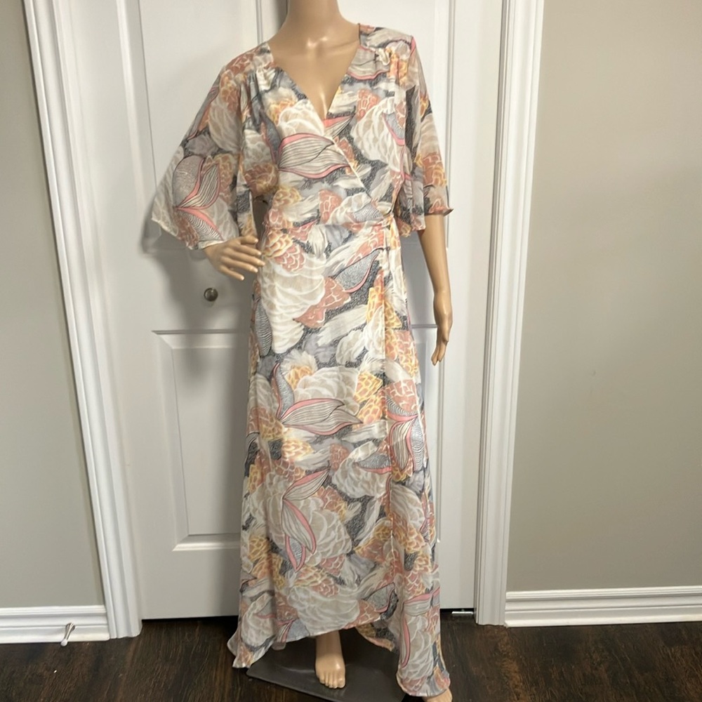 Molly Bracken Floral Print Maxi Dress in Cream, Pink, Yellow, Gray
